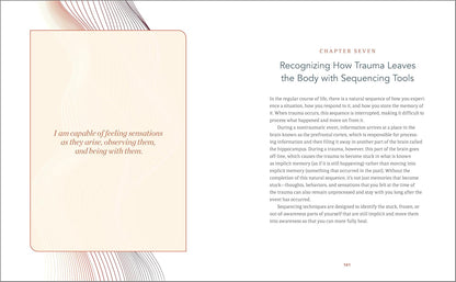 Book page with text and a quote on trauma and body awareness