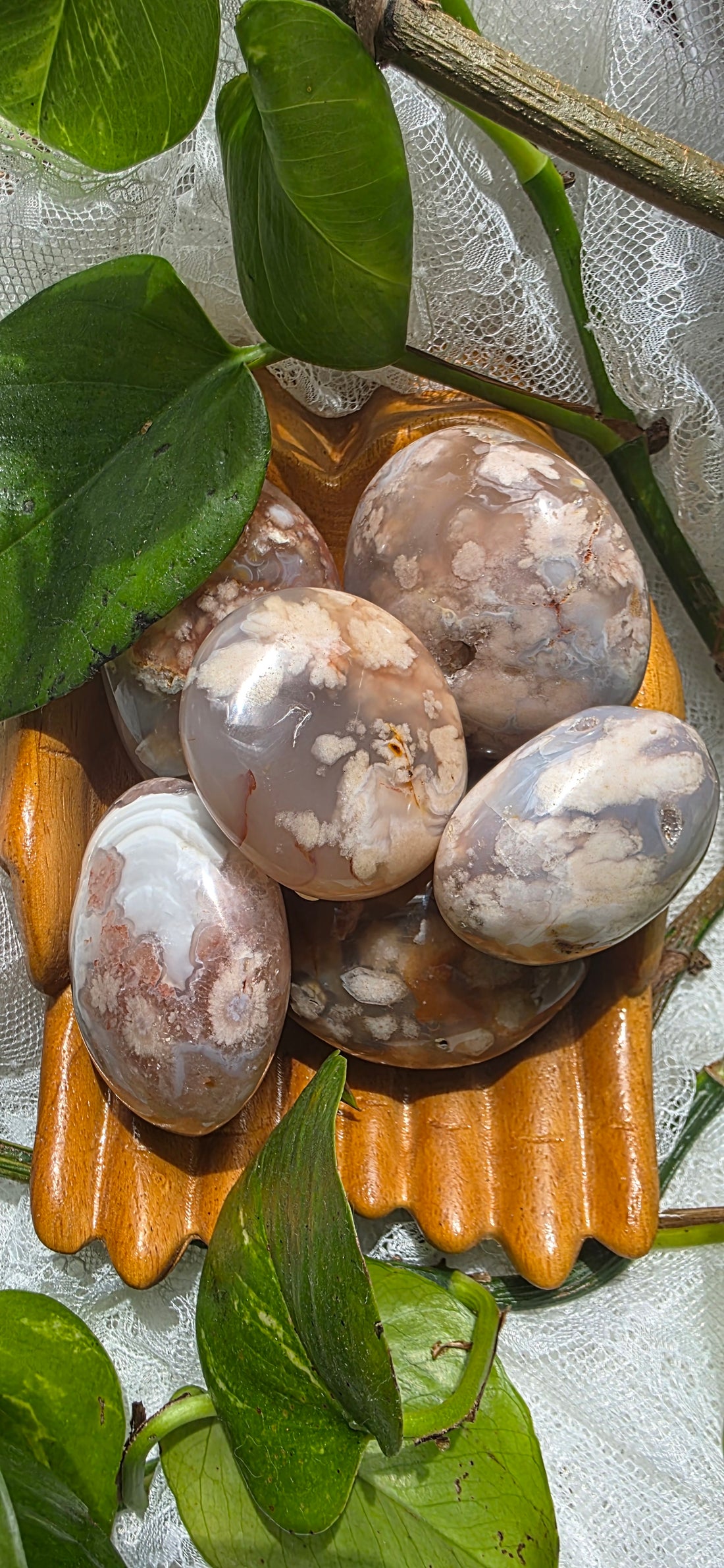Flower Agate Palm Stone