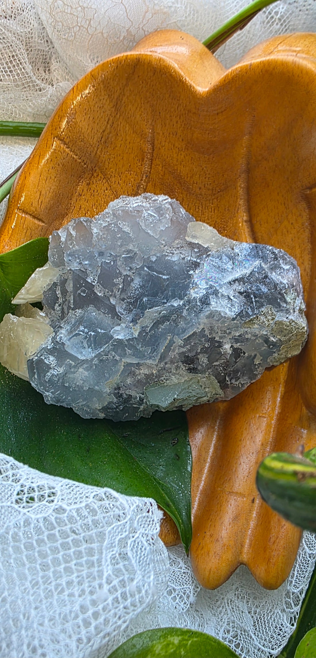 Blue Fluorite with Petal Calcite