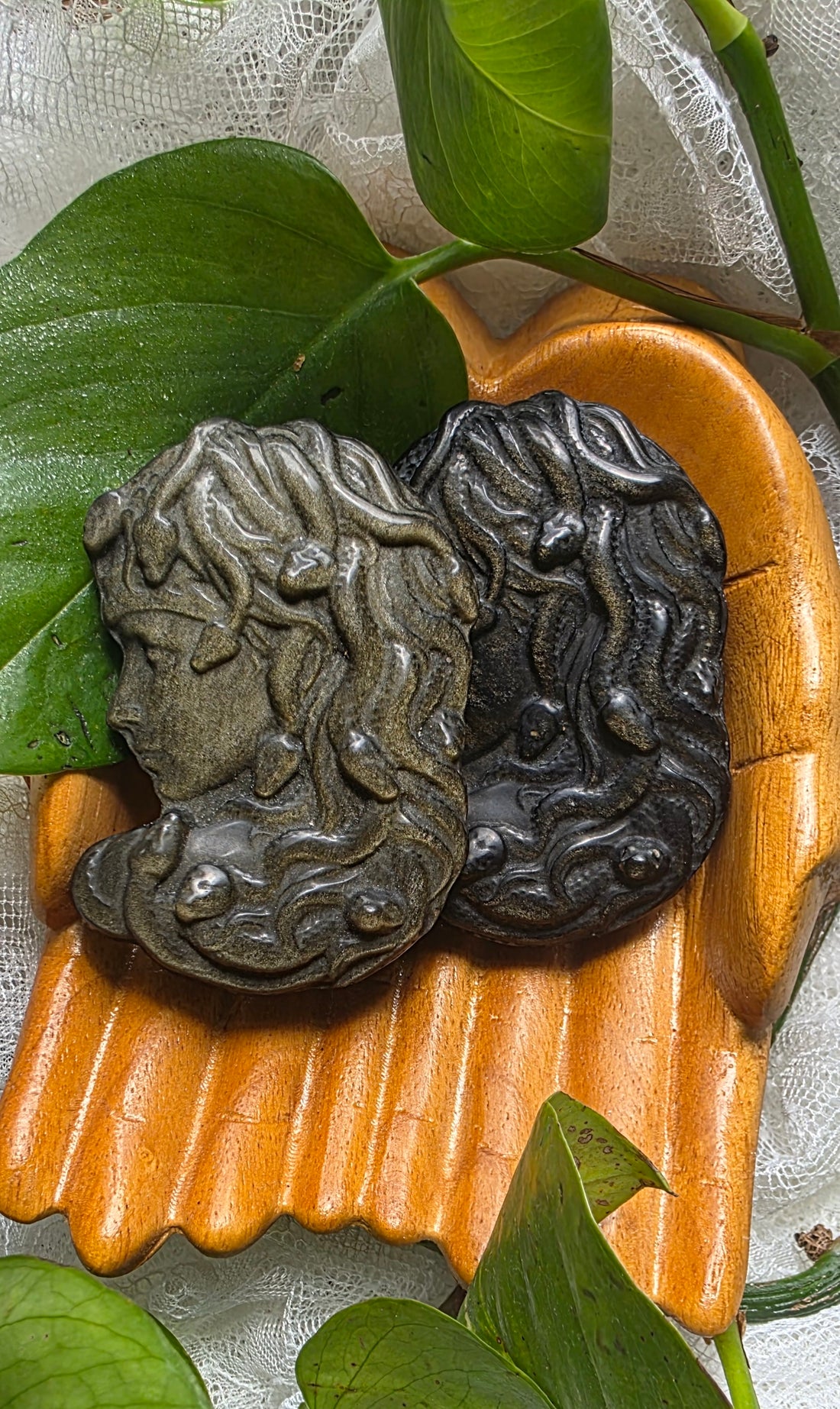 Gold Sheen Obsidian Medusa Carving