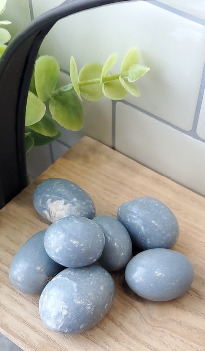 a pile of Angelite crystals stones