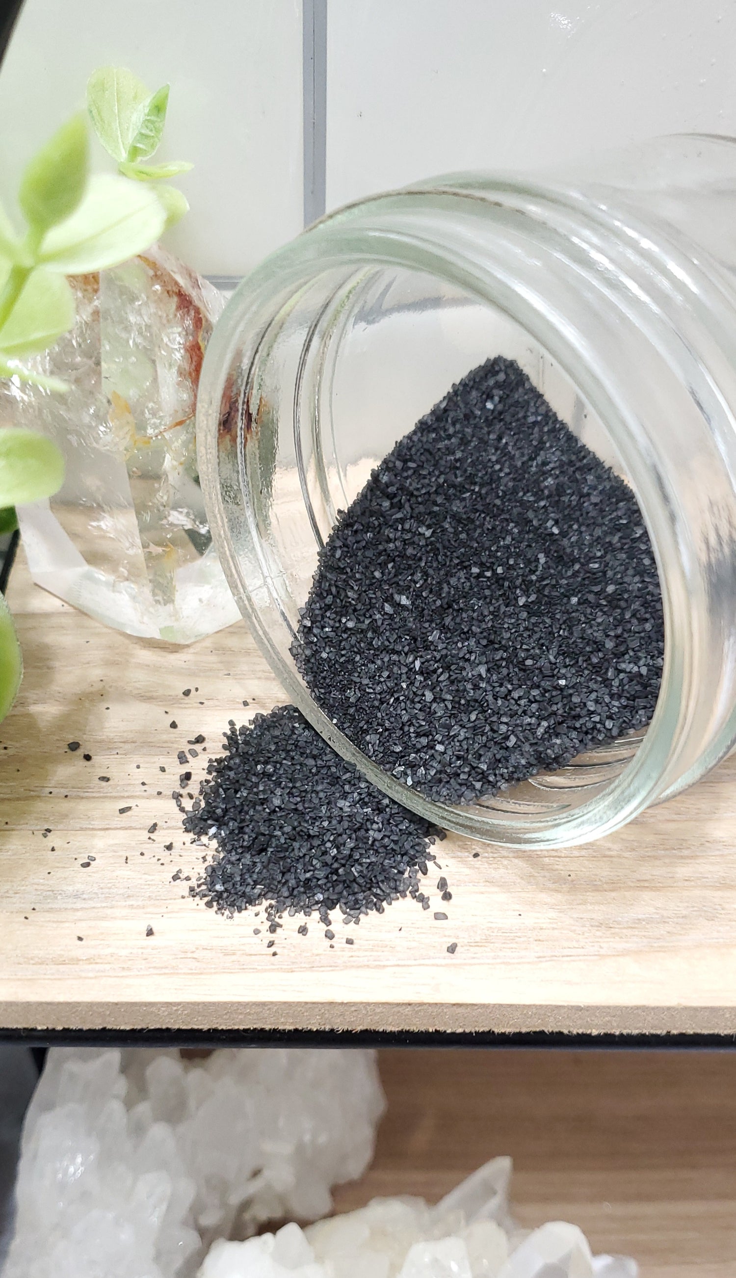 black salt in a jar