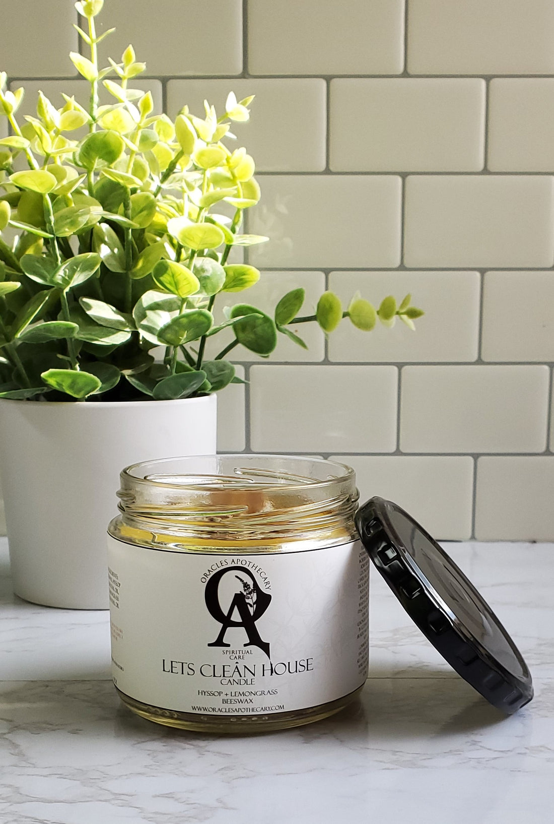 candle jar with whisper wood wick and herbs