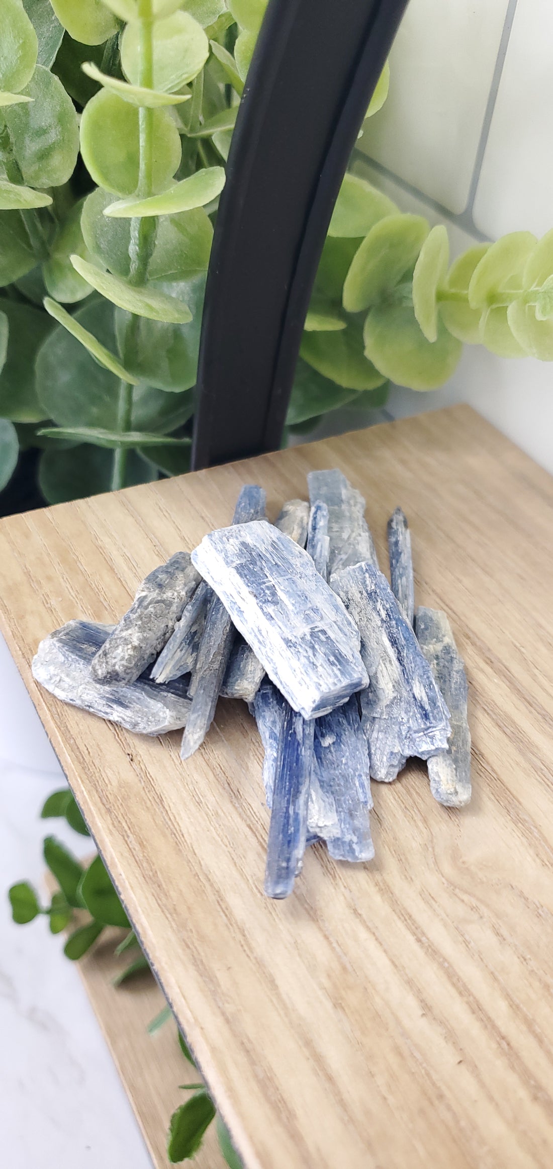 Blue Kyanite piled on a shelf