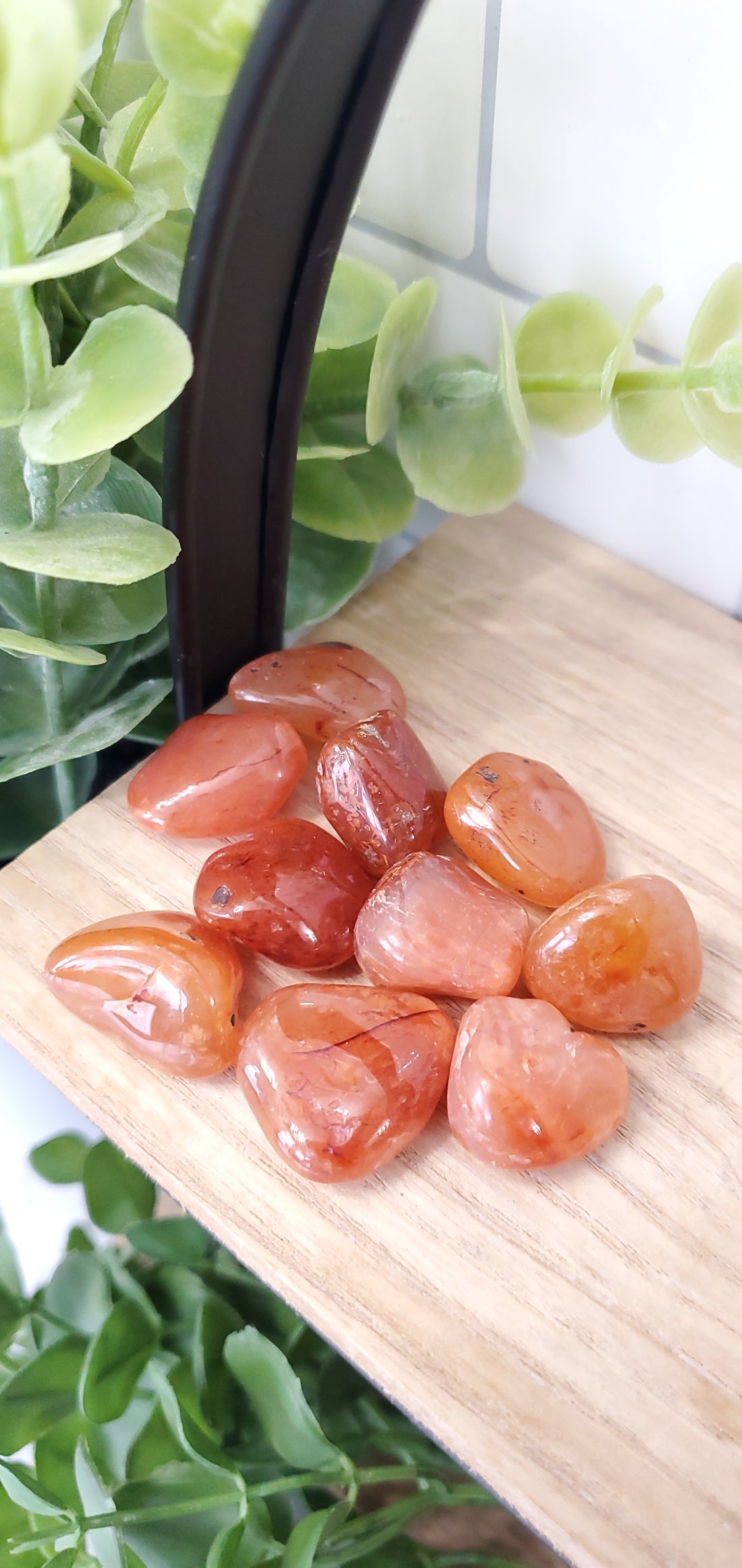 Carnelian piled on a shelf