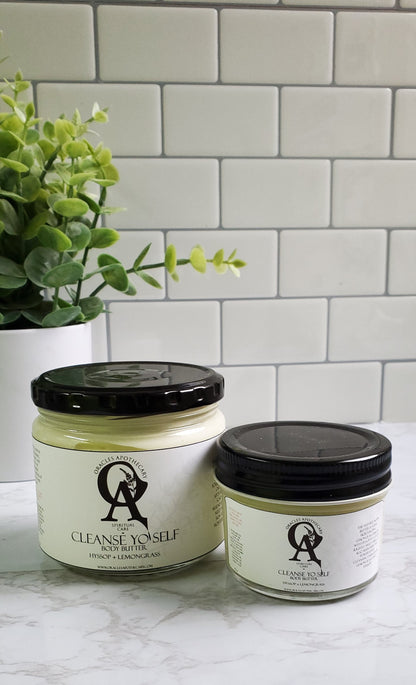 two glass jars of body butter 4 oz and 8 oz