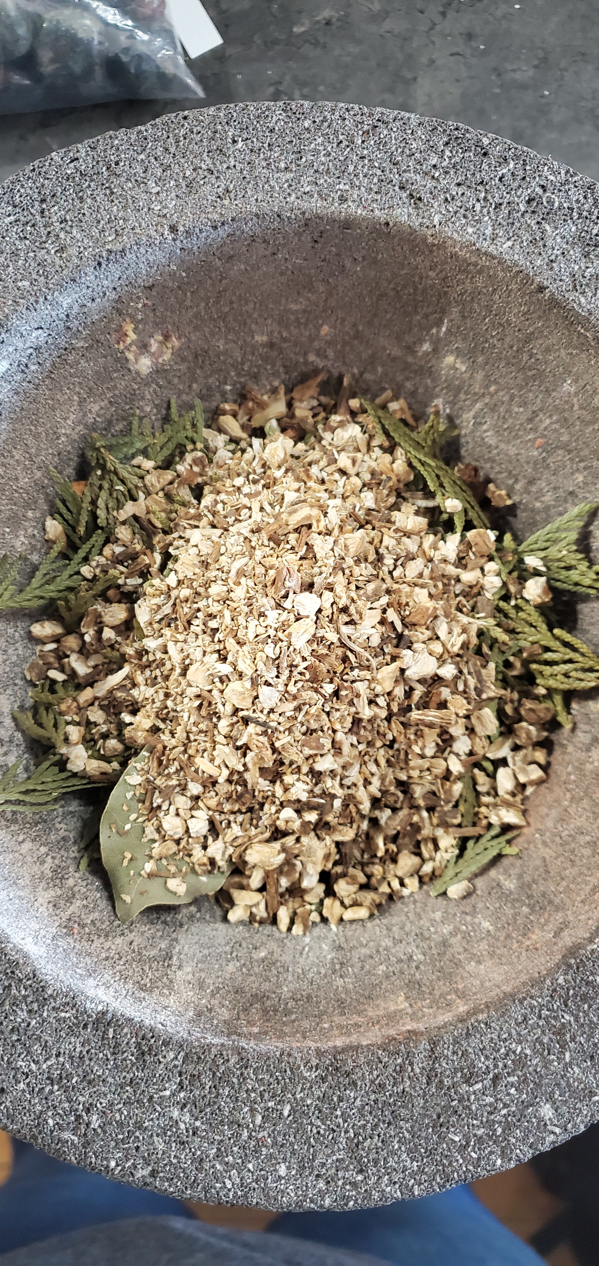 Custom Incense Blend in a mortar and pestle