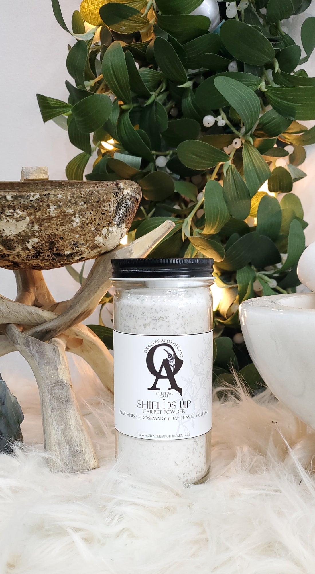 Shields Up Carpet Powder sitting on white fur